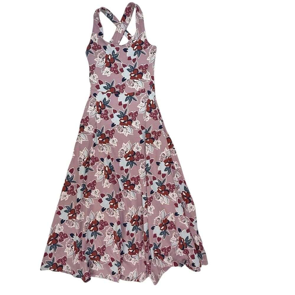 Pact Organic Cotton Fit & Flare Maxi Dress Small Fresh Flora Lavender Haze